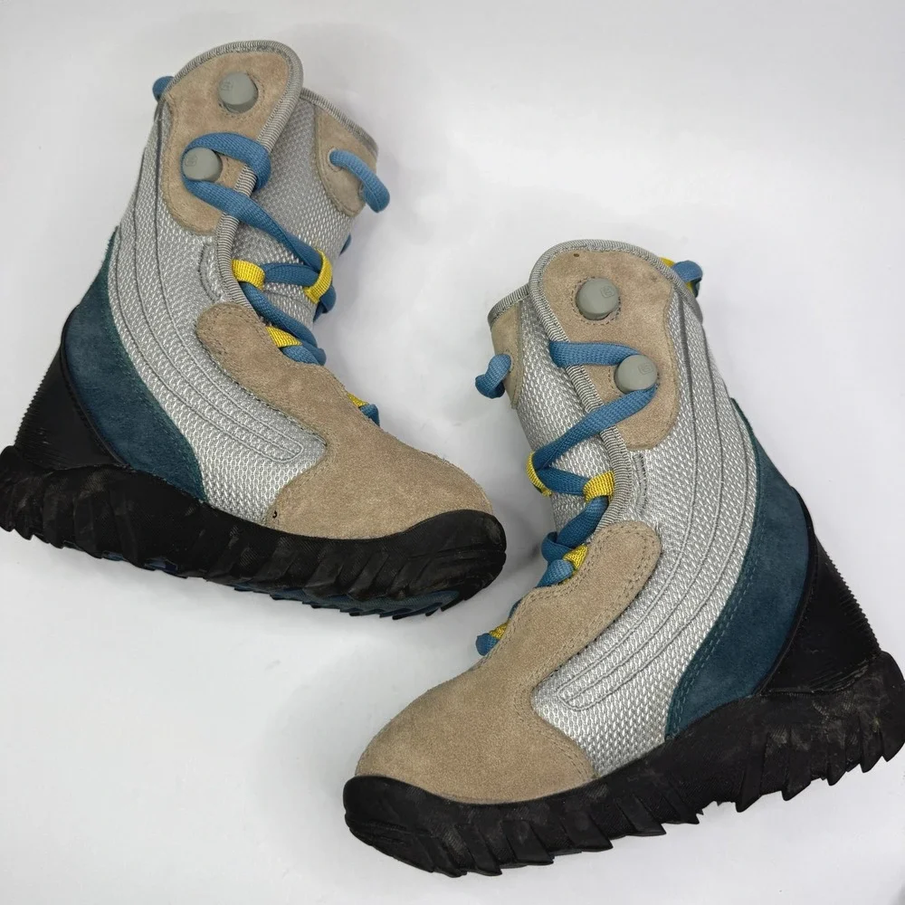 Burton Moto Snowboard Boots Kids 2 Gray Blue Tan Lace Up Winter Sports